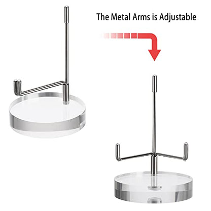 Hipiwe Clear Acrylic Display Stand Holder with Adjustable Metal Arms Display Easel Stands for Gemstones Fossils Minerals Agate Slabs Plates Crystals Saucers Collectibles, 2.8*2.8*4.1 inch