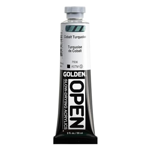 GOLDEN OPEN Slow-Drying Acrylics, Cobalt Turquoise, 2 fl oz. tube, Professional Acrylic Paint, Opaque - color: Cobalt Turquoise, size: 2 Fl Oz (Pack of 1)