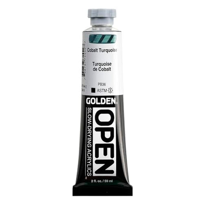GOLDEN OPEN Slow-Drying Acrylics, Cobalt Turquoise, 2 fl oz. tube, Professional Acrylic Paint, Opaque - color: Cobalt Turquoise, size: 2 Fl Oz (Pack of 1)