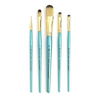 Royal & Langnickel Menta, 5pc Oval Wash Variety Brush Set for Acrylic Paints, Includes - Oval Wash, Filbert, Spotter, Chisel & Shader Brushes