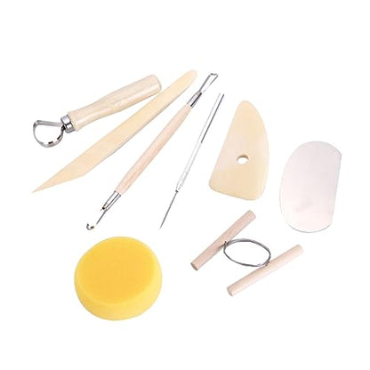 NUOBESTY 8pcs Wooden Pottery Tool Set for Sculpting Carving and Modeling Durable Clay Tools for Beginners and Experts for Pottery Air Drying Clay and Polymer