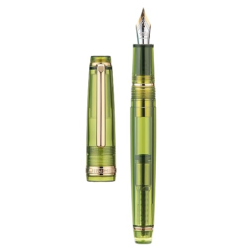 Jinhao 82 Acrylic Fountain Pen, Iridium Extra Fine Nib with Ink Converter, Transparent Olive Green Classic Design Smooth Writing Pen (Gold Trim) - color: Olive Green Clear (Gold Trim), style: Extra Fine (0.38 mm)