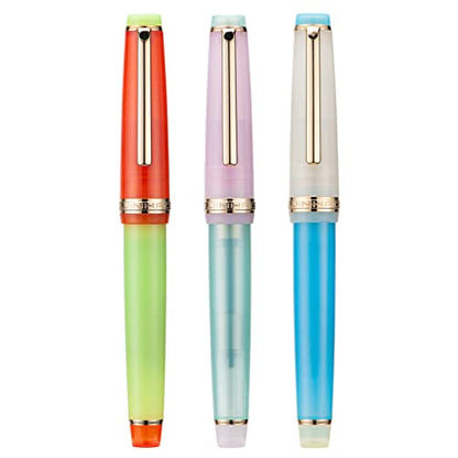 3 Jinhao 82 Fountain Pen Transparent Mixed Macaron Color Acrylic Medium Point Gold Trim with Converter Set - color: Mixed Macaron Gold Trim, style: Medium Nib