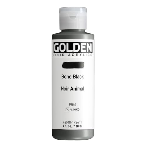 GOLDEN Fluid Acrylics, Bone Black, 4 fl. oz. Bottle, Professional Acrylic Paint, Semi-Transparent