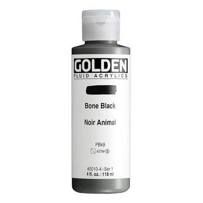 GOLDEN Fluid Acrylics, Bone Black, 4 fl. oz. Bottle, Professional Acrylic Paint, Semi-Transparent