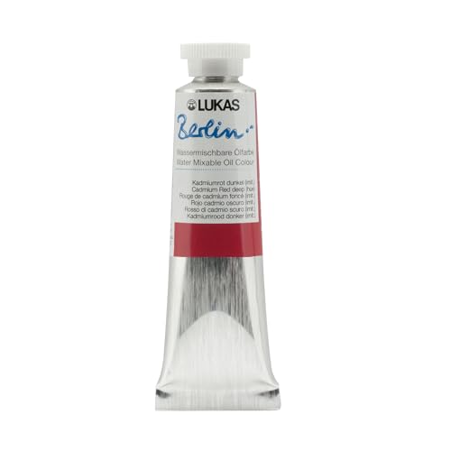 Lukas Berlin Pro Artists Water Mixable Oil Paint 37 ml Tube Cadmium Red Deep Hue, Water Soluble, Lightfast Pigments, Quick Drying, Easy Clean-Up, Eco-Friendly, Professional Quality, 40 Color Range - color: Cadmium Red Deep Hue, size: 1.25 Fl Oz (Pack of 1