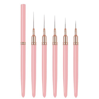 5PCS Liner Brushes for Nails, Nail Art Liner Brushes Set, 6/9/12/15/18mm Thin Detail Brush for Long Lines & Fine Drawing, UV Gel Polish Painting Nail Design Tools - Pink - color: Pink