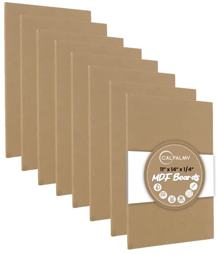 (8-Pack) CalPalmy 11” x 14” MDF Boards - 1/4” Thick Boards for Carpentry, Interior Design, Hobby Crafts, and More - with Smooth, Unfinished Sides and Sanded Edges - size: 11 x 14 x 1/4" (8 Pack)