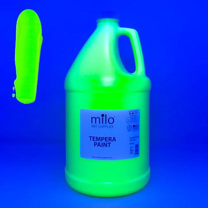 milo Fluorescent Yellow Neon Tempera Paint | 128 oz Bottle, 1 Gallon | Glows UV in Black Light | Non-Toxic Made in USA | Bulk Art Paint for Party, Student, Classroom, Artist - color: Fluorescent Yellow