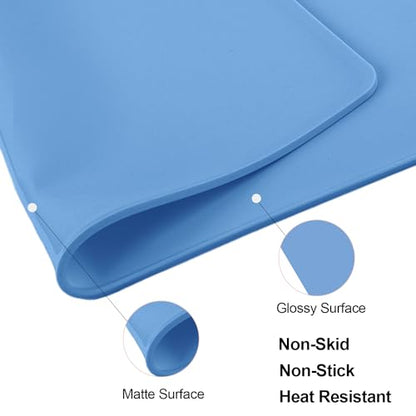 Standard Silicone Table Placemat-Food Grade Kids Dinner Placemat Reusable Countertop Mats Dough Pad with Raised Edges Blue Silicone Mat Heat Resistant for Air Fryer (1Pack 23.6'' x 15.7'') - color: Dark Blue, size: 23.6"L x 15.7"W