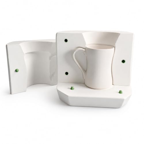Dilay Plaster Mold for Slip Casting Mug, 3-Piece Pottery Mold for Ceramic and Porcelain Clay, 15.2 oz Large Coffee Cup