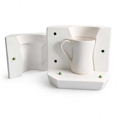 Dilay Plaster Mold for Slip Casting Mug, 3-Piece Pottery Mold for Ceramic and Porcelain Clay, 15.2 oz Large Coffee Cup