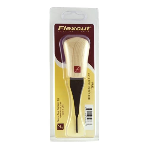 Flexcut Palm V-Tool, High Carbon Steel, Solid Ash Handle, 1 mm, 45 Degrees (FR803)