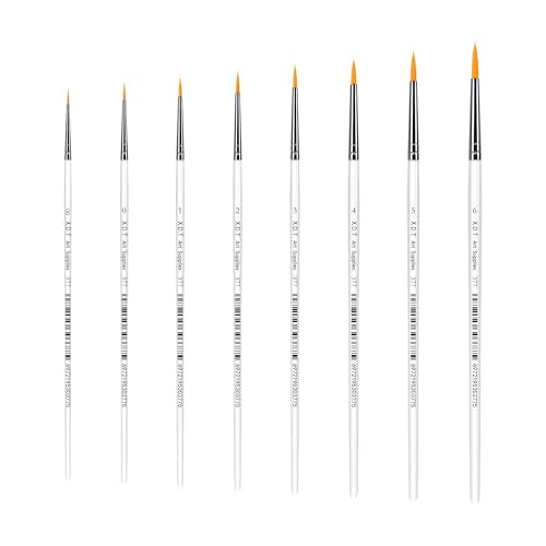 XDT#377 Fine Paint Brushes for Acrylic Painting, Detailing Brush 8 Piece Set for Artists, Small Paint Brushes for Canvas, Watercolor, Oil and Body Painting - color: White