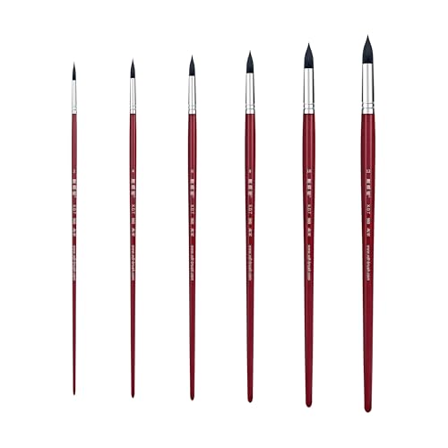 XDT#960 Round Watercolor Artist Paint Brush 6 Piece Set Medium Soft Mixed Goat Extra Long Handle #2#4#6#8#10#12, Mop Style Paint Brush for Watercolor & Acrylic & Oil - size: Goat Hair 6Pc