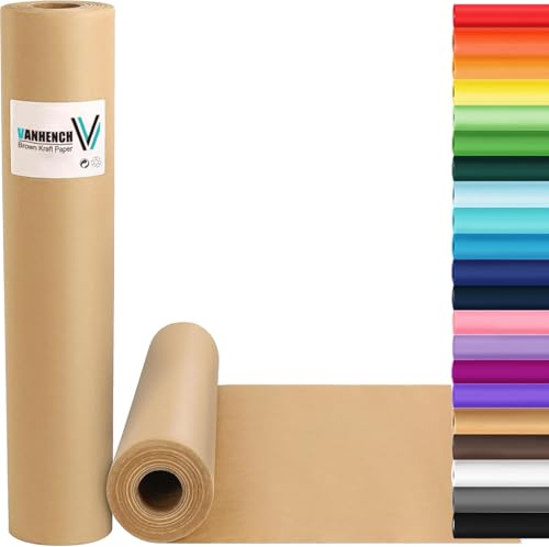 Vanhench Brown Kraft Paper Roll 17.5" x 600" (50') for Gift Wrapping Bulletin Board Paper, Kids Craft Supplies, Art Bouquet Flower Thanksgiving Wrapping Paper, Poster Packing Shipping Moving Supplies - color: Brown, size: 17.5" X 50'