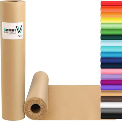 Vanhench Brown Kraft Paper Roll 17.5" x 600" (50') for Gift Wrapping Bulletin Board Paper, Kids Craft Supplies, Art Bouquet Flower Thanksgiving Wrapping Paper, Poster Packing Shipping Moving Supplies - color: Brown, size: 17.5" X 50'
