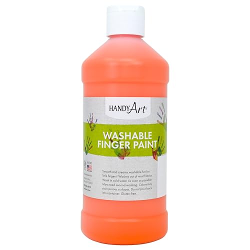 Handy Art Washable Finger Paint, Fluorescent Orange, 16 oz Bottle, Easy Clean Up, Sensory Paints for Fingers & Hand Prints, Ages 3 & Up, Safe for Kids & Toddlers, AP Certified Non-Toxic, Made in USA - color: Fluorescent Orange