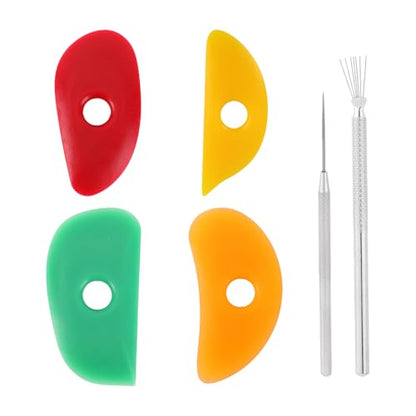 4pcs Pottery Trimming Ribs, with Clay Needle & Feather Wire Silicone Texture Mud Tool Kit for Sculpting Clay Modeling Texturing & Shaping Essential Tool Accessories for Potters and Ceramic Artists
