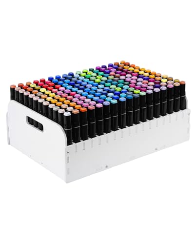 UCEC 204-Slot Upright PVC Marker Organizer with Handle, Marker Case Markers Holder for Color Pencil Watercolour Pen Brushes and Pens, Pen Organizer Markers Storage for Desk Classroom Studio Home