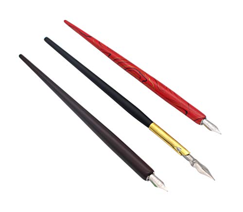 Wooden Calligraphy Dip Pen, Wood English Calligraphy Pen Copperplate Script Oblique Dip Pen Holder with 5 Different Nibs, Red - color: Red + 5Nib