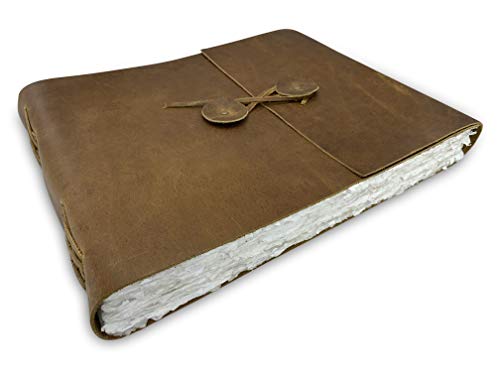 Wanderings Leather Watercolor Journal - 10" x 12.5" - Large Genuine Leather Album with Handmade Deckle Edge Paper for Watercolor Albums, Art Journal, Scrapbook, Sketchbook, Drawing Pad- 350 GSM - color: Brown, size: 10"x12.5"