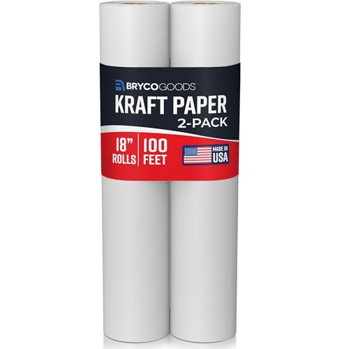 Bryco Goods 18”x1200” (100’) White Kraft Paper Roll - Pack of 2 - Easel Paper for Arts & Crafts, Floor Covering, Packaging, Gift Wrapping, Bulletin Boards - Made in The USA - color: White, size: 18" x 100' (2-Pack)
