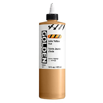 GOLDEN High Flow Acrylics, India Yellow Hue, 16 fl. oz. Bottle, Professional Acrylic Paint, Transparent
