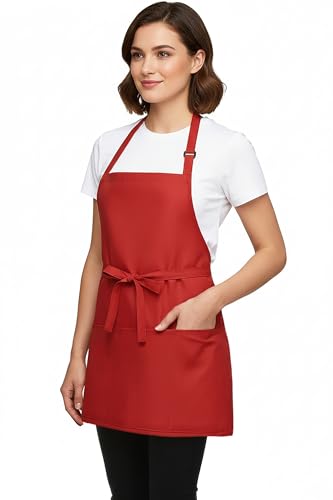 BOHARERS Kitchen Cooking Apron Unisex Adjustable chef apron with 3 pockets,1 Pack Red - color: A-01 Pack Red