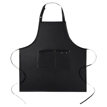 eywlwaar PU Waterproof Apron with 2 Big Pockets Adjustable Oil Proof Apron for Kitchen Dishwashing Cooking 29.92"x 26.77" - color: Black