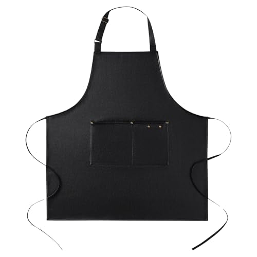 eywlwaar PU Waterproof Apron with 2 Big Pockets Adjustable Oil Proof Apron for Kitchen Dishwashing Cooking 29.92"x 26.77" - color: Black