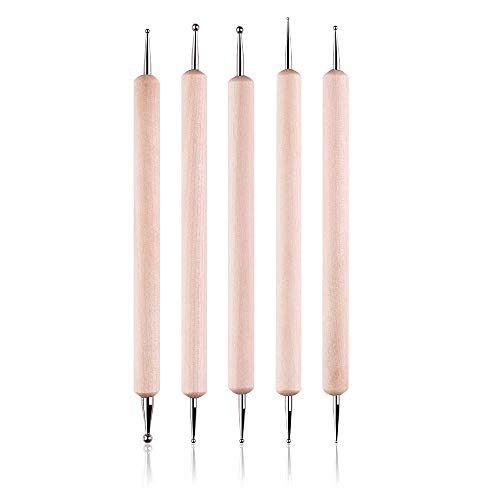 COMIART 5-Piece Dual-Ended Ball Stylus Tool Set - Wooden Handle with Stainless Steel Tips for Clay Sculpting, Embossing, Nail Art, Mandala Rock Painting & Pattern Tracing