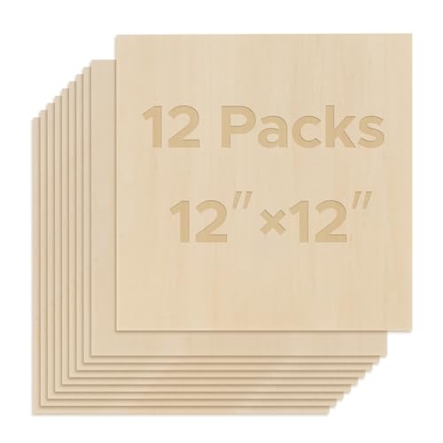 OMTech 12 Pack Basswood Sheets, 12x12 Inch Plywood Sheets for Crafts, 1/8" Thick Wood for Laser Cutting Engraving, Unfinished Wood Boards for DIY Projects Drawing Painting Architectural Models - color: 12 Pcs, size: 1/8''x12''x12''