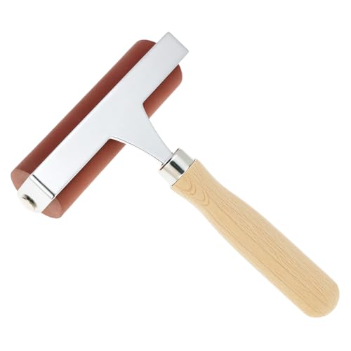 QWORK Soft Rubber Brayer, 4 Inch Soft Natural Latex Roller with Precision Finish, Steel Frame, Ideal for Linoleum, Soft Block, or Woodcut Printing
