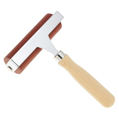 QWORK Soft Rubber Brayer, 4 Inch Soft Natural Latex Roller with Precision Finish, Steel Frame, Ideal for Linoleum, Soft Block, or Woodcut Printing