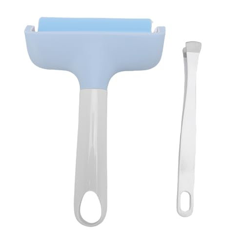 FAUOSWUK Rubber Brayer Roller, Silicone Roller and Tweezers Kit, Boat Flooring Install Printmaking Painting Stamping Wallpaper Gluing for Bubble Removal, Gripping and Lifting Threads (Light Blue) - color: Light Blue