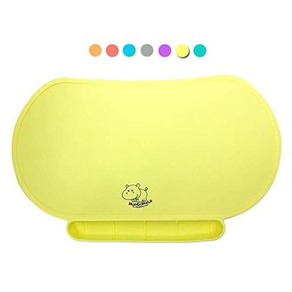 Silicone Children's Place Mat - Baby Mumbo | Food-Grade Quality with Unique Raised Edges for Spill Prevention | Lightweight, Portable, and Spill-Proof Tray (Yummy Yellow) - color: Yummy Yellow