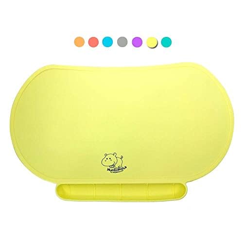 Silicone Children's Place Mat - Baby Mumbo | Food-Grade Quality with Unique Raised Edges for Spill Prevention | Lightweight, Portable, and Spill-Proof Tray (Yummy Yellow) - color: Yummy Yellow