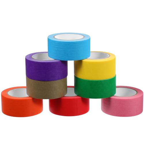 8 Rolls Colored Masking Tape Set for Arts and Crafts, 8 Assorted Colors Paper Decorative Tape for Painting, Labeling, and Crafting Projects in Classroom and Home Use