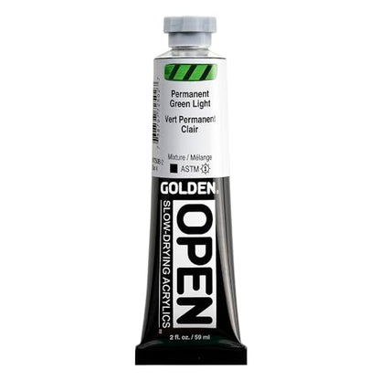 GOLDEN OPEN Slow-Drying Acrylics, Permanent Green Light, 2 fl oz. tube, Professional Acrylic Paint, Opaque - color: Permanent Green Light, size: 2 Fl Oz (Pack of 1)