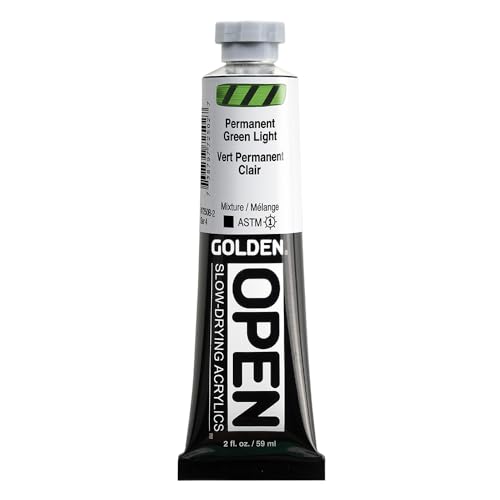 GOLDEN OPEN Slow-Drying Acrylics, Permanent Green Light, 2 fl oz. tube, Professional Acrylic Paint, Opaque - color: Permanent Green Light, size: 2 Fl Oz (Pack of 1)