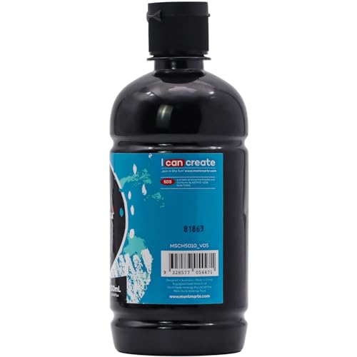 Mont Marte Signature Black Acrylic Paint, 16.9oz (500ml), Semi-Matte Finish, Suitable for Canvas, Wood, Fabric, Leather, Cardboard, Paper, MDF and Crafts - color: Black, size: 16.9 Fl Oz (Pack of 1)
