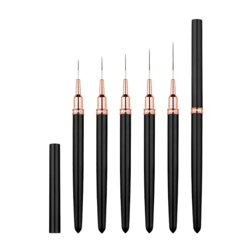 Metallic Liner Nail Art Brushes Set, Nail Art Pens, 5PCS Black Color Nail Tools Liner Brush UV Gel Polish Painting Nail Design For Long Lines, Thin Details, Fine Drawing, Sizes 7/9/11/15/25mm - color: MMarch-011