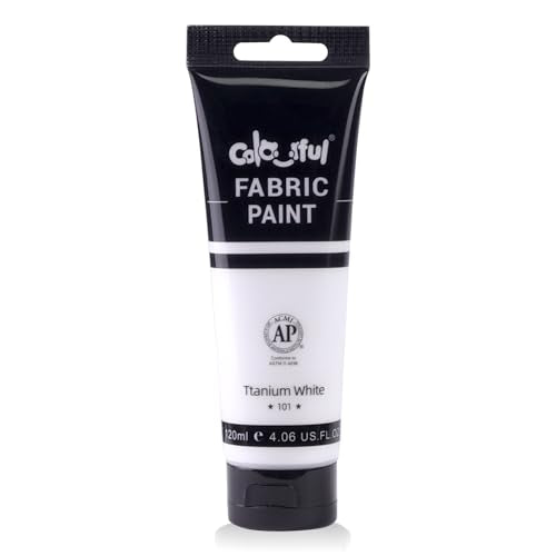 Colorful Permanent Fabric Paint for Furniture, 4 oz (120 ml) Fabric Paint for Clothes, Soft Rich Pigment Non-Toxic Textile Paint for Fabric DIY Crafts T-shirts Shoes Jeans DIY for Adult - color: Ttanium White, size: 4 Fl Oz (Pack of 1)