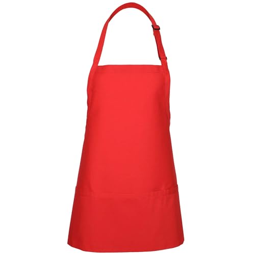 FAME® 3 Pocket Adjustable Unisex Bib Apron - F10 - Restaurants, Home, Hobbyist, Chef, Paint Party, Gardener, Grocery Store - color: Red, size: One Size