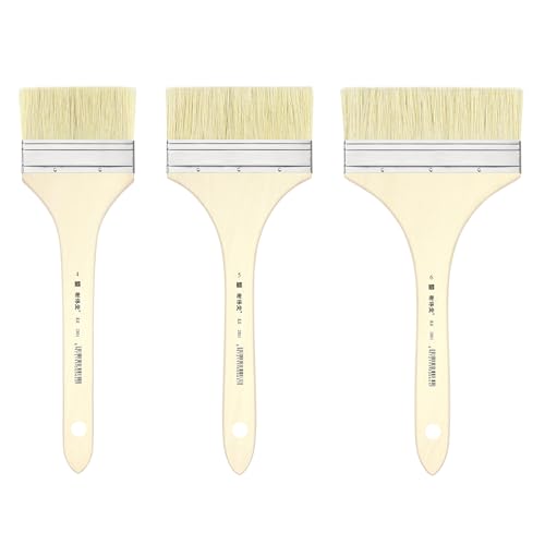 XDT#2801 Hake Artist Paint Brush 3 Piece Set #3.94in#5in#5.91in, Hog Bristle Flat Brushes for Painting, Acrylic Oil Watercolor - size: #4#5#6 3Pc Set