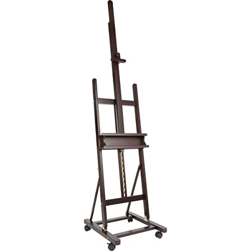 SoHo Urban Artist Wooden Easel - H-Frame Studio Easel for Tabletop Easels for Painting & Drawing Desk, Supports Canvases Up to 71", Mahogany Finish, Adjustable with Locking Casters