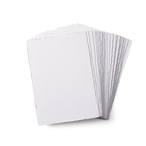 Deckle Edge Watercolor Paper, 100% Cotton, 140 LB, 300 g/m², 30 Sheets Mixed Media Paper for Dry & Wet Technique, tumuarta Blank Cards is Perfect for Greeting Cards & Thank You Notes (5" X 7") - size: 5" X 7"