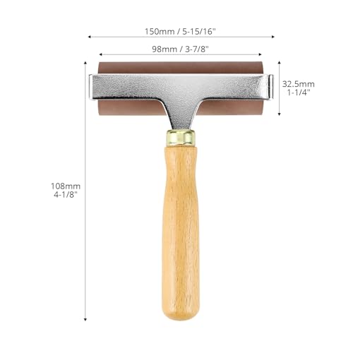 QWORK 4-Inch Soft Rubber Brayer Roller, Brown Solid Ink Roller for Anti-Skid Tape Application, Printmaking, Stamping and Crafting, Heavy Duty Manual Rolling Tool for Even Pressure