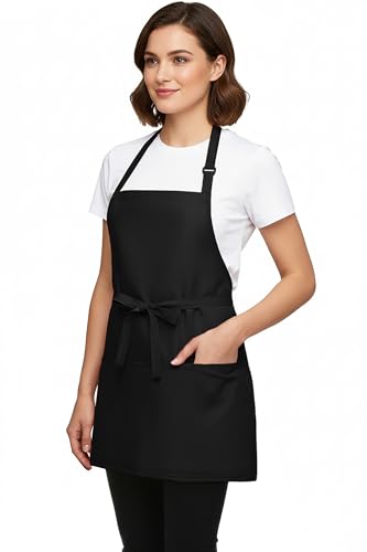 BOHARERS Kitchen Cooking Apron Unisex Adjustable chef apron with 3 pockets,1 Pack Black - color: A-01 Pack Black